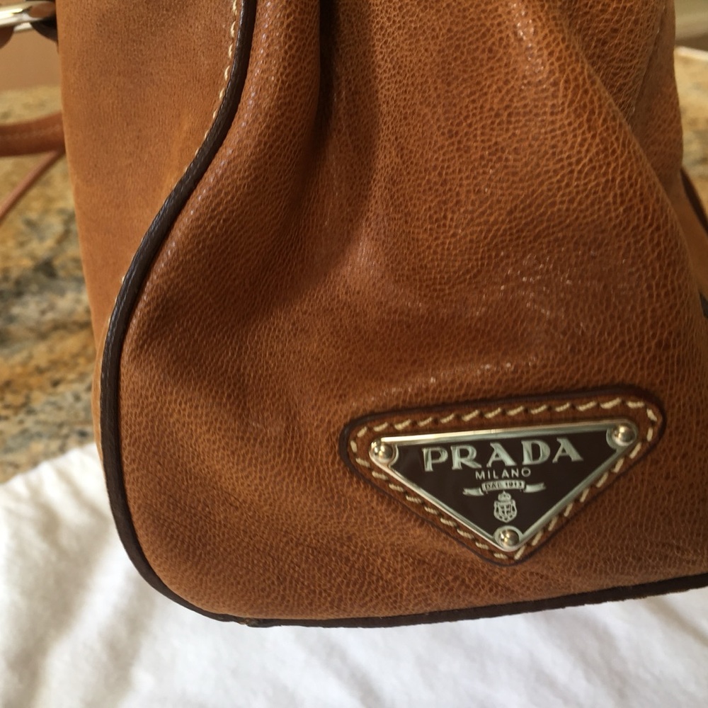 Prada Cognac Leather Handbag with Silver-Tone Lock - Picture 3 of 11